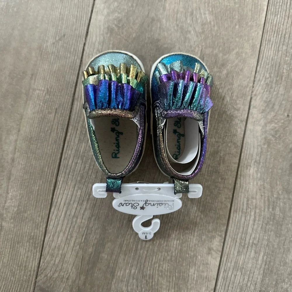 ADORABLE New Glitter rainbow peacock walker shoes baby girl 3-6m rising star